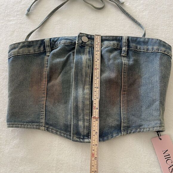 NWT Micas Rust Halter Denim Crop Top‎ Y2K Style Sz L Grunge Western - Picture 2 of 10